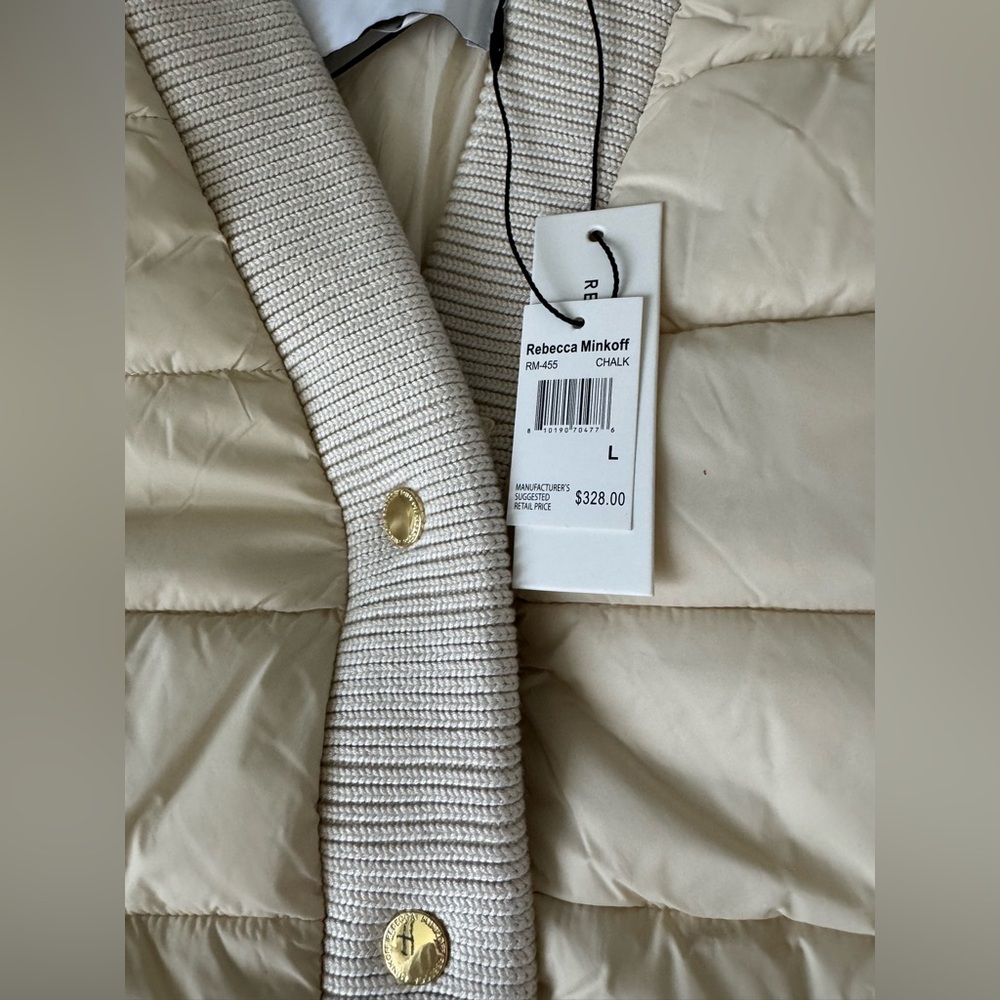 Women's NWT Rebecca Minkoff Beige Water Repellent Puffer Coat Size L Orig $328 - Picture 6 of 13